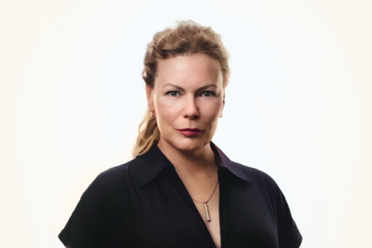 A woman in a white background