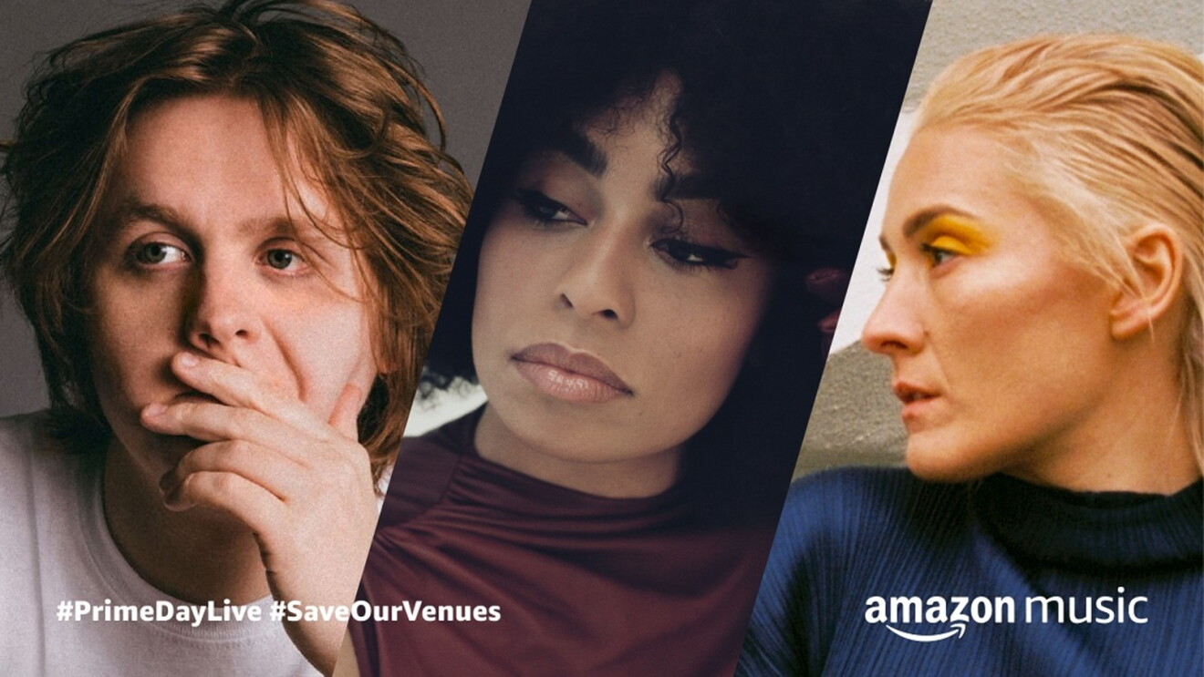 Prime Day Live banner image showing headshots of Lewis Capaldi, Celeste and Cate Le Bon (left to right)