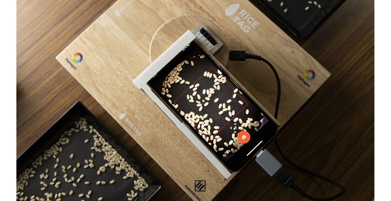 アプリで米粒を撮影し、検査する様子