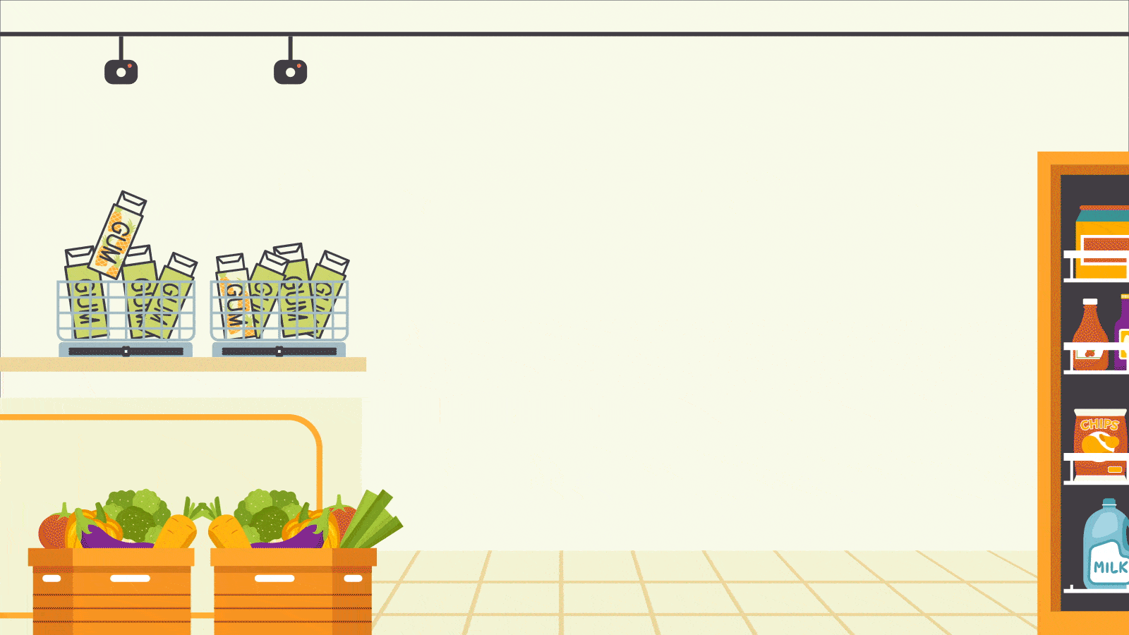 An animated gif of gum in a basket and a checklist