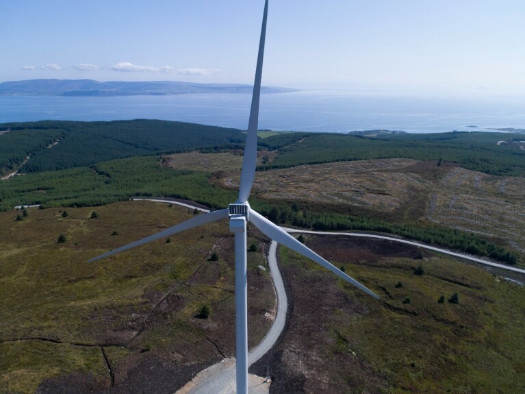 A picture of a wind turbine at a Scottish windfarm