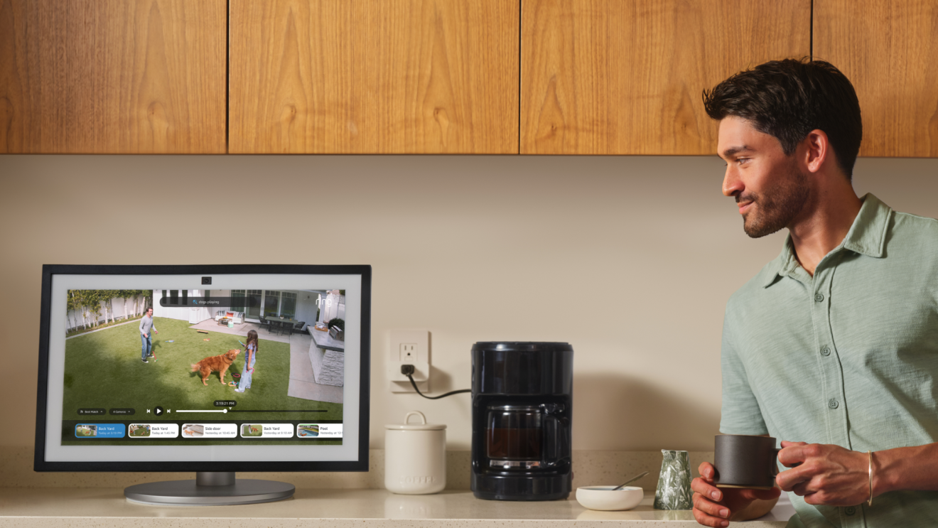 An Echo Show featuring a Ring camera recording.