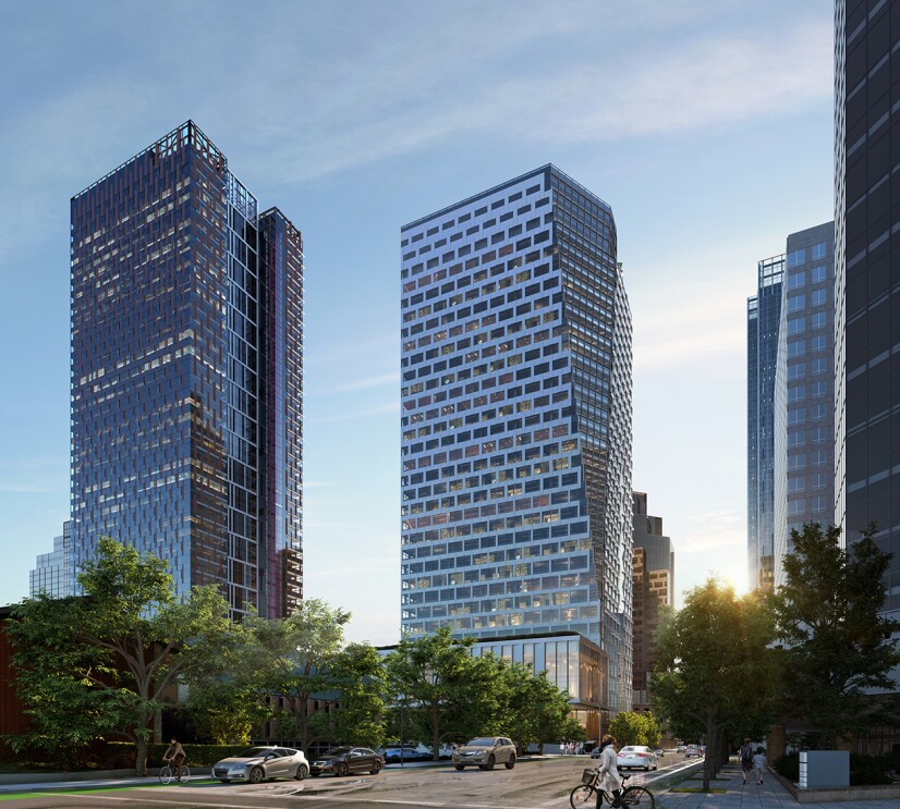 Architectural rendering of the new Bellevue 600 site, Amazon's new office space in Bellevue, Washington.