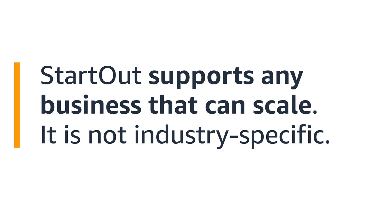 A text graphic that says: "StartOut supports any business that can scale. It is not industry-specific."