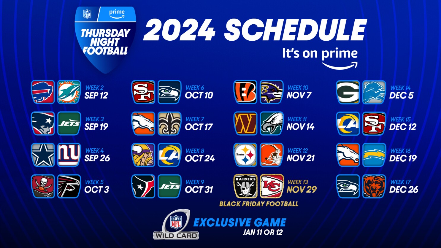 2024 Thursday Night Football schedule on Amazon Prime 2024-thursday-night-football-schedule-on-amazon-prime