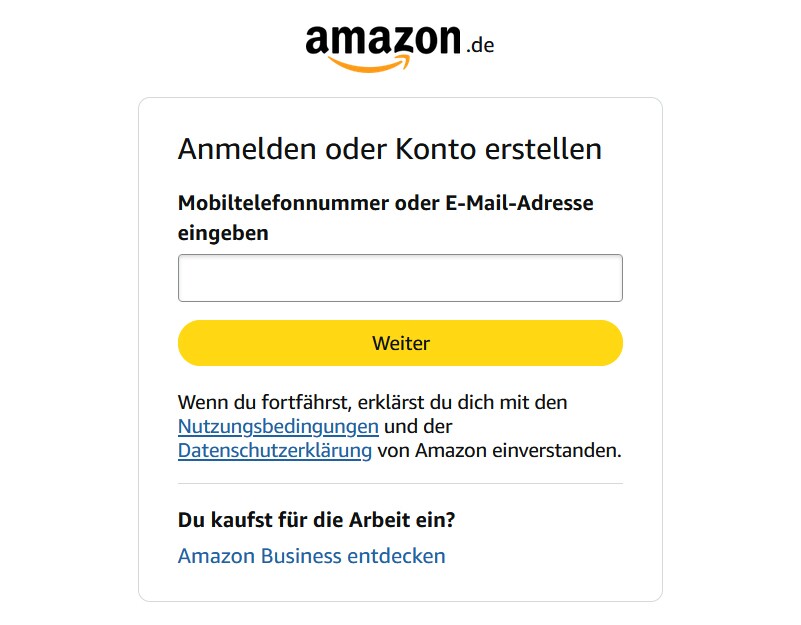 Amazon-Anmeldebildschirm