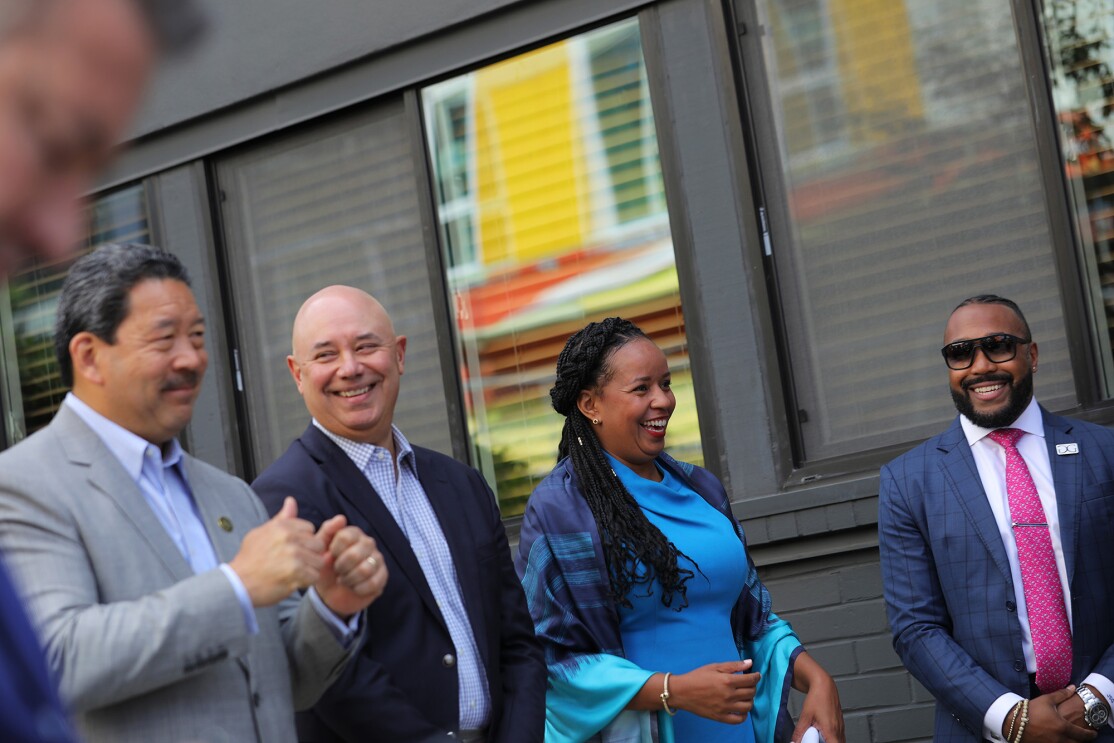 Leaders speak at Mount Baker Village, site of new affordable housing being built with support from Amazon's Housing Equity Fund