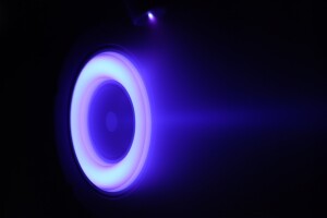 Test firing of the Kuiper hall-effect thruster used aboard Kuiper prototype satellites.