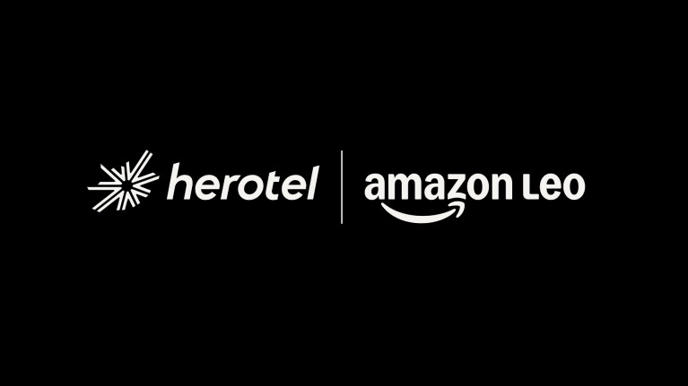 Herotel and Amazon LEO partnership logos on black background