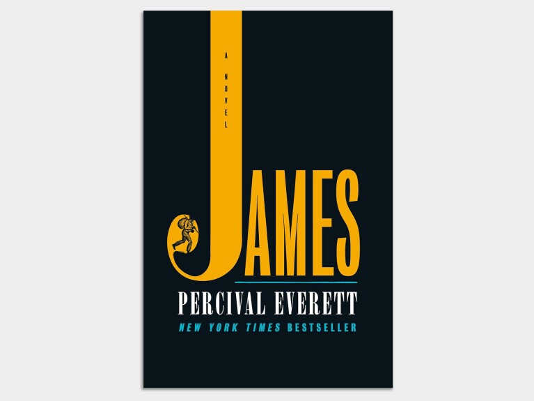 Novel 'James' by Percival Everett with bold yellow title on black background