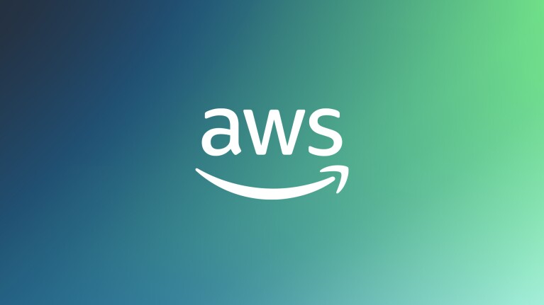 AWS logo on gradient blue-green background