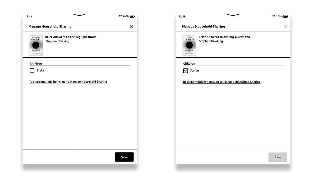 A screenshot of the Kindle app showing users how to change Amazon Family settings