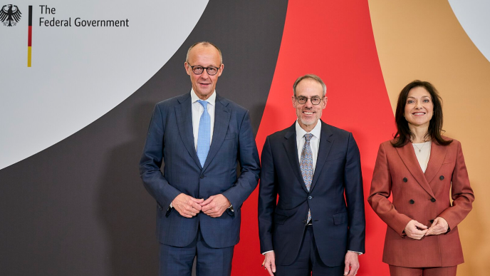 German Chancellor Friedrich Merz, David Zapolsky, Katherina Reiche. 