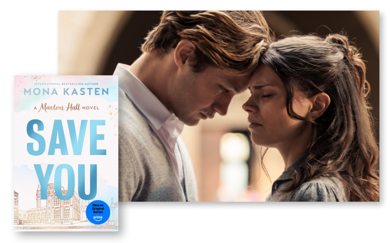 A still from Maxten Hall, showing two individuals resting their heads against each other, with the cover of 'Save You' laid over the top