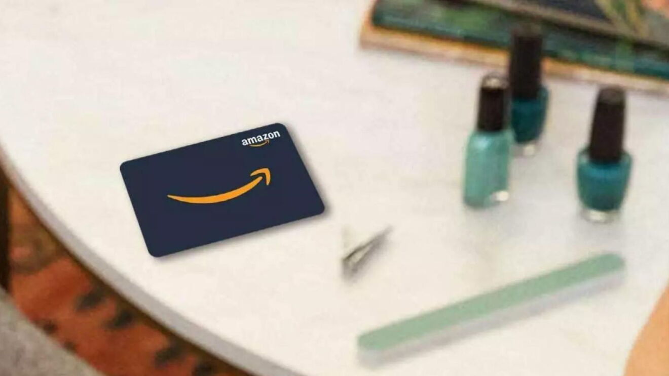 Amazon gift card on a table 