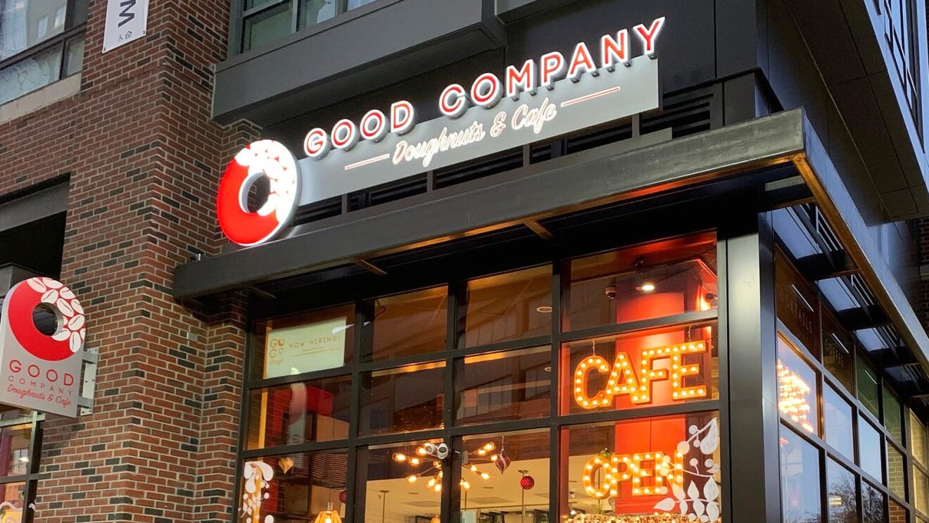 A photo of the storefront of Good Company Donuts.