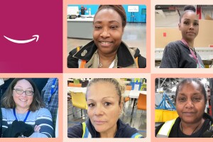 A collage of mothers who work at Amazon.