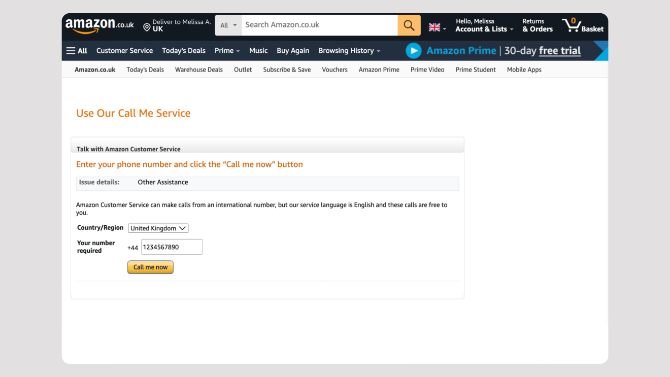 website showing how to contact Amazon customer service