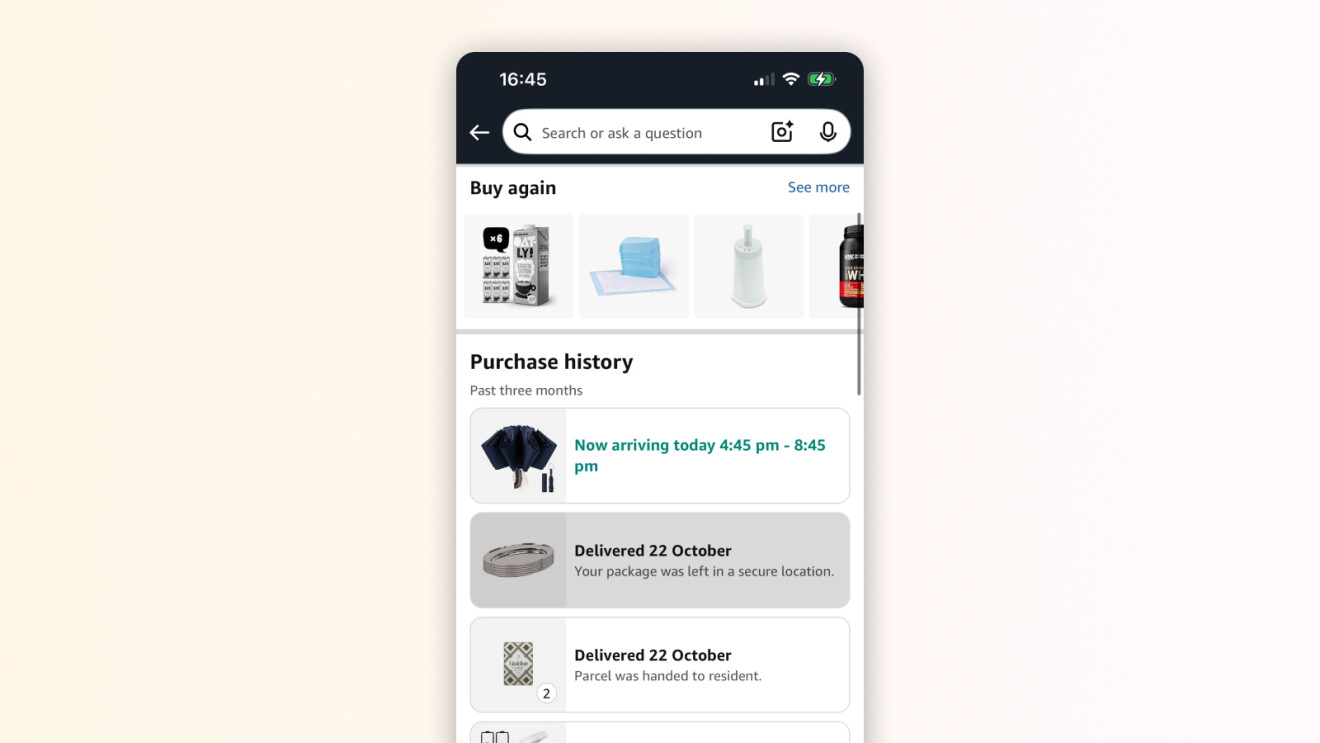 Screenshot of Amazon past orders page