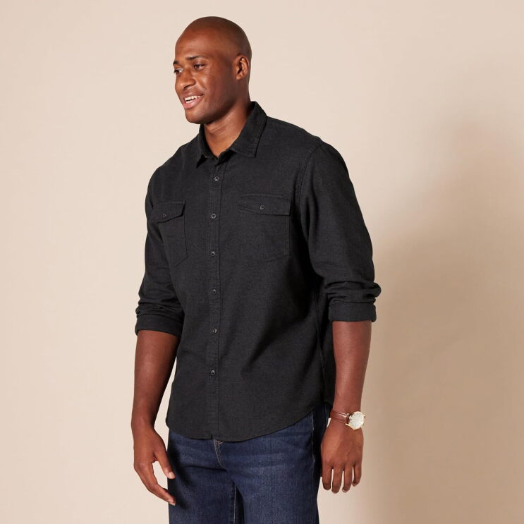 Men's Slim-Fit Long-Sleeve Two-Pocket Flannel Shirt