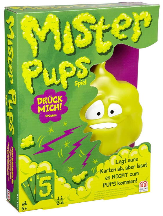 Abbildung des Spiels Mister Pups von Mattel, erhältlich auf Amazon.de.