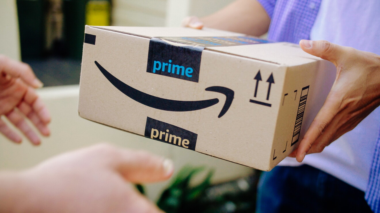An Amazon Prime box, with the Amazon Smile logo.