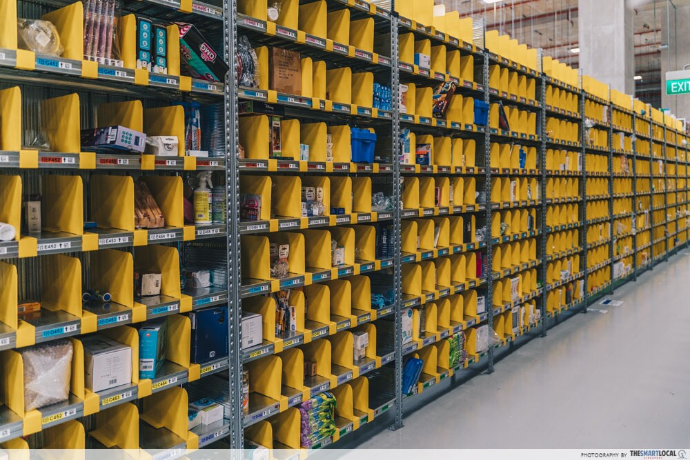 Rows of products within the fulfillment centre in Singapore