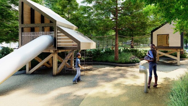 位于弗吉尼亚州阿灵顿的亚马逊第二总部大都会公园的效果图。