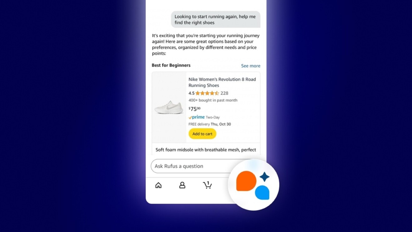 Amazon's AI-powered shopping assistant helping choose running shoes