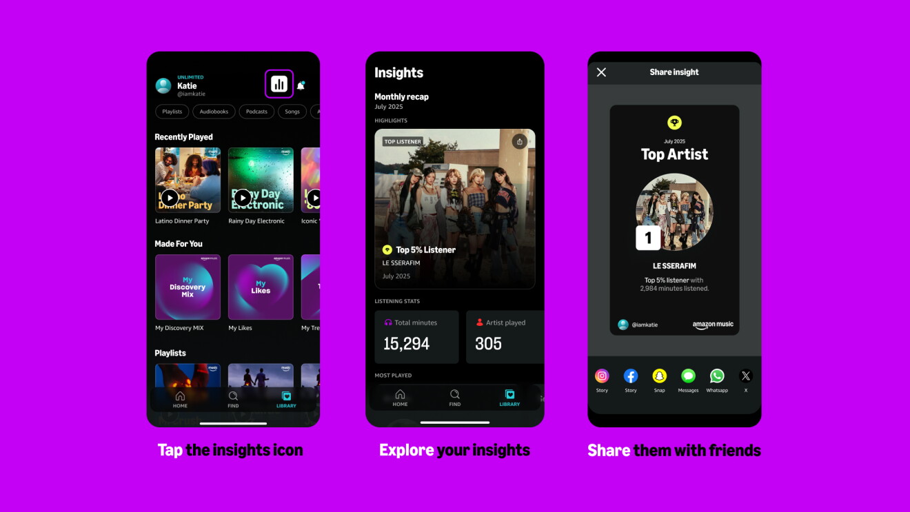 Amazon Music app interface showcasing Insights feature

