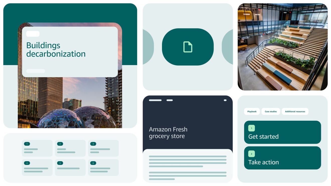 Sustainable building features: icons, text blocks