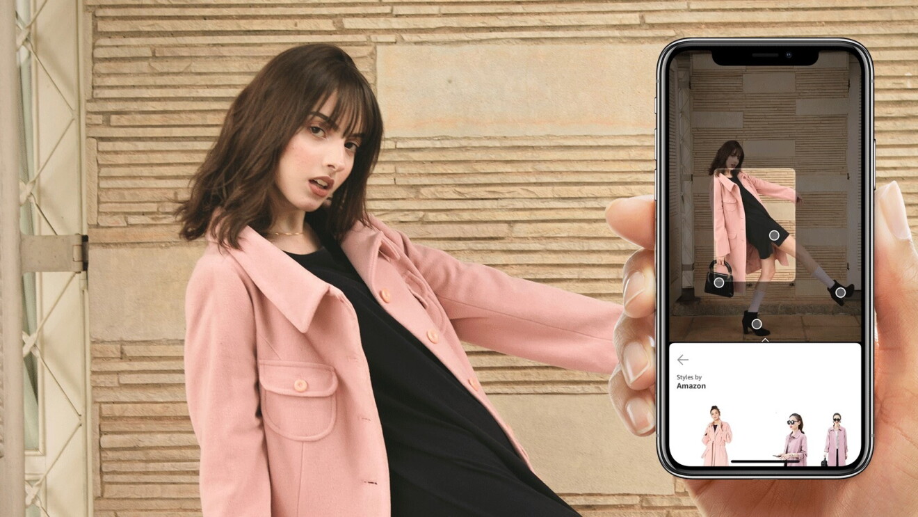 Model dressed in pink outfit and iphone in hand for for Stylesnap banner