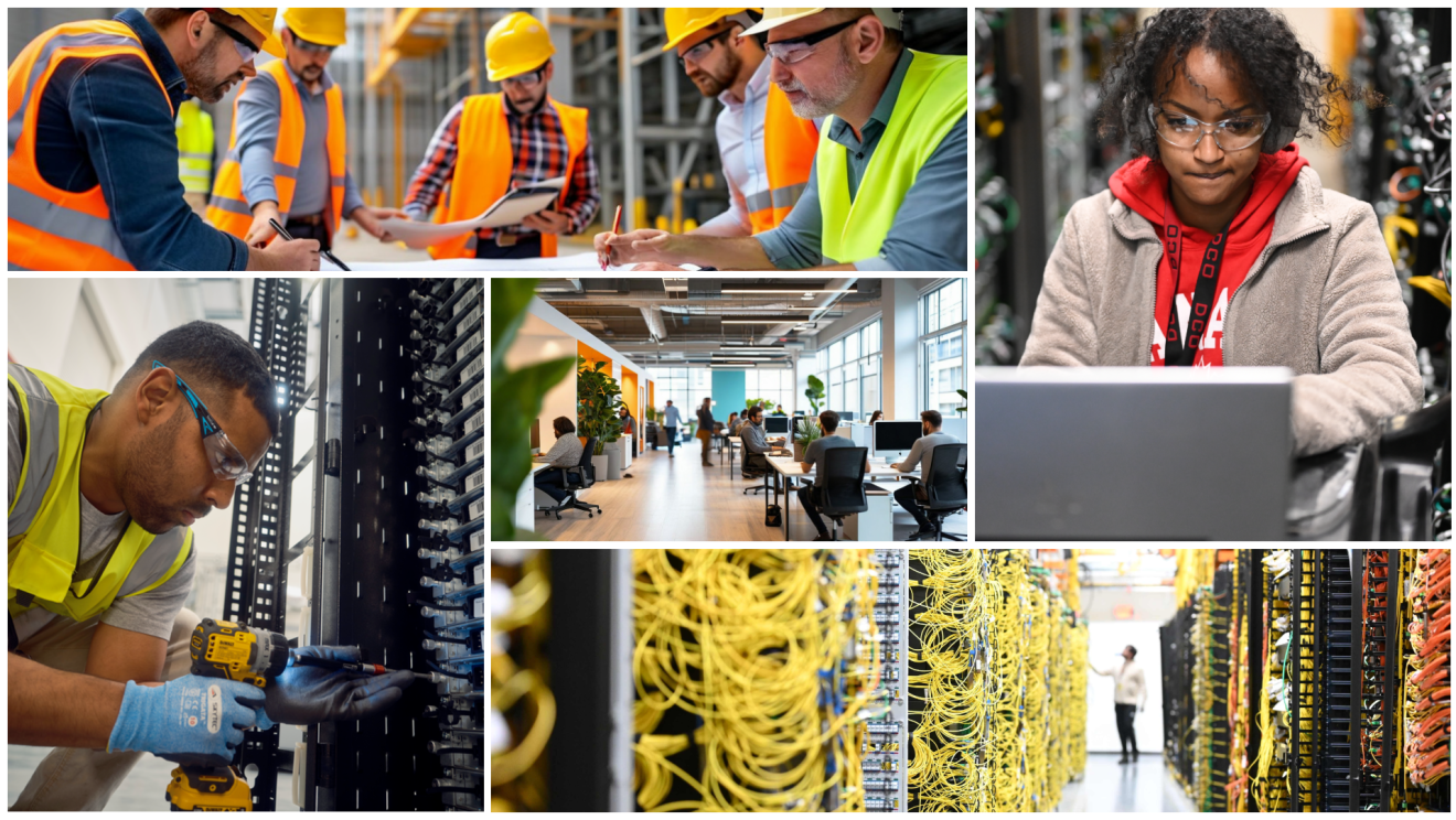 Collage de los centros de datos de AWS