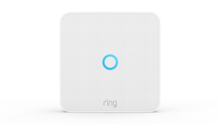 Ring smart home security video intercom with glowing blue circle