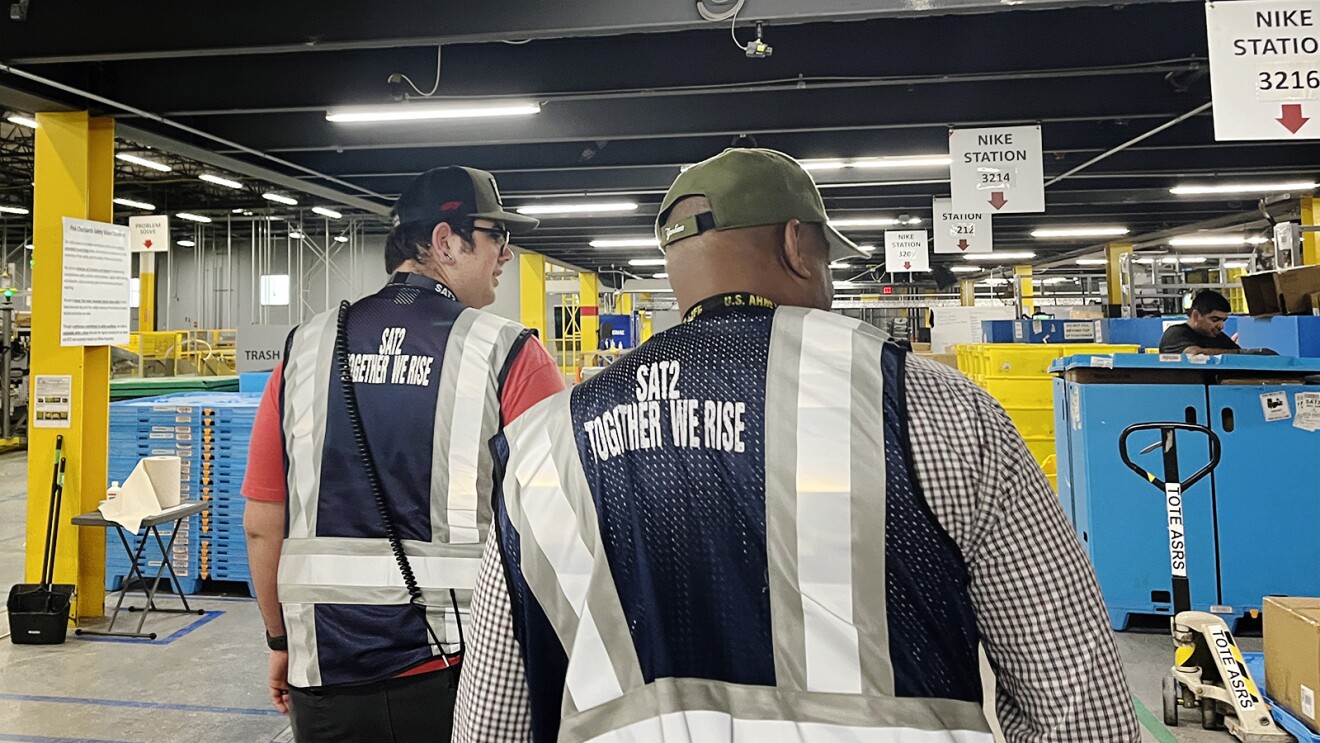 An image inside an Amazon fulfillment center in San Marcos, Texas