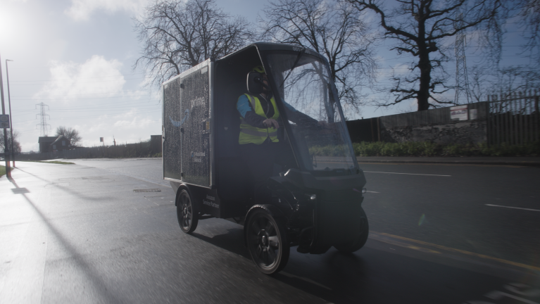 An Amazon driver on a cargo bike 