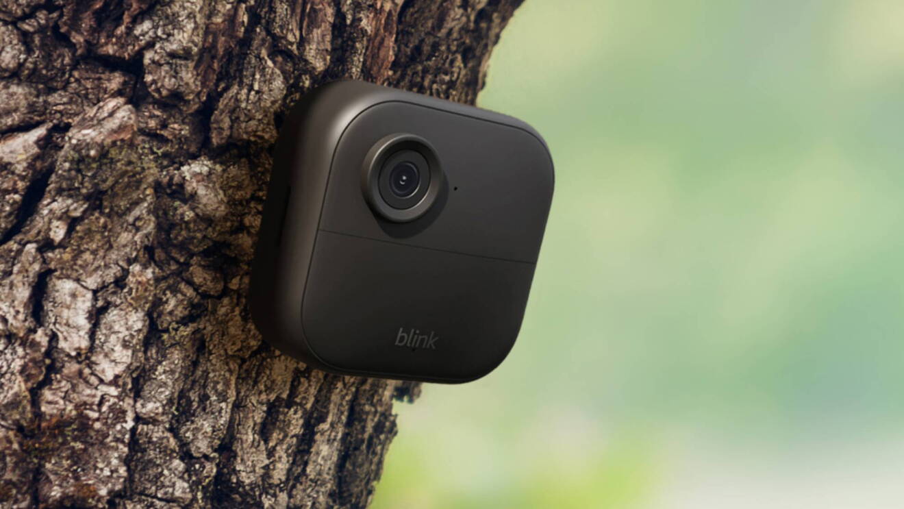 The next-generation Blink Outdoor 4 security camera attached to a tree