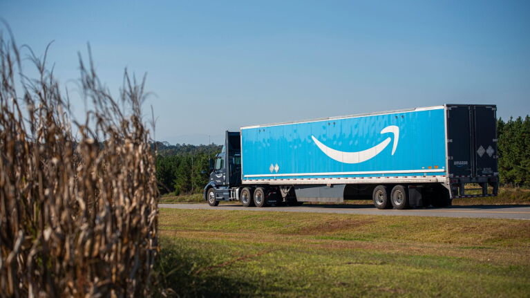 Amazon freight liner in a country landscape
