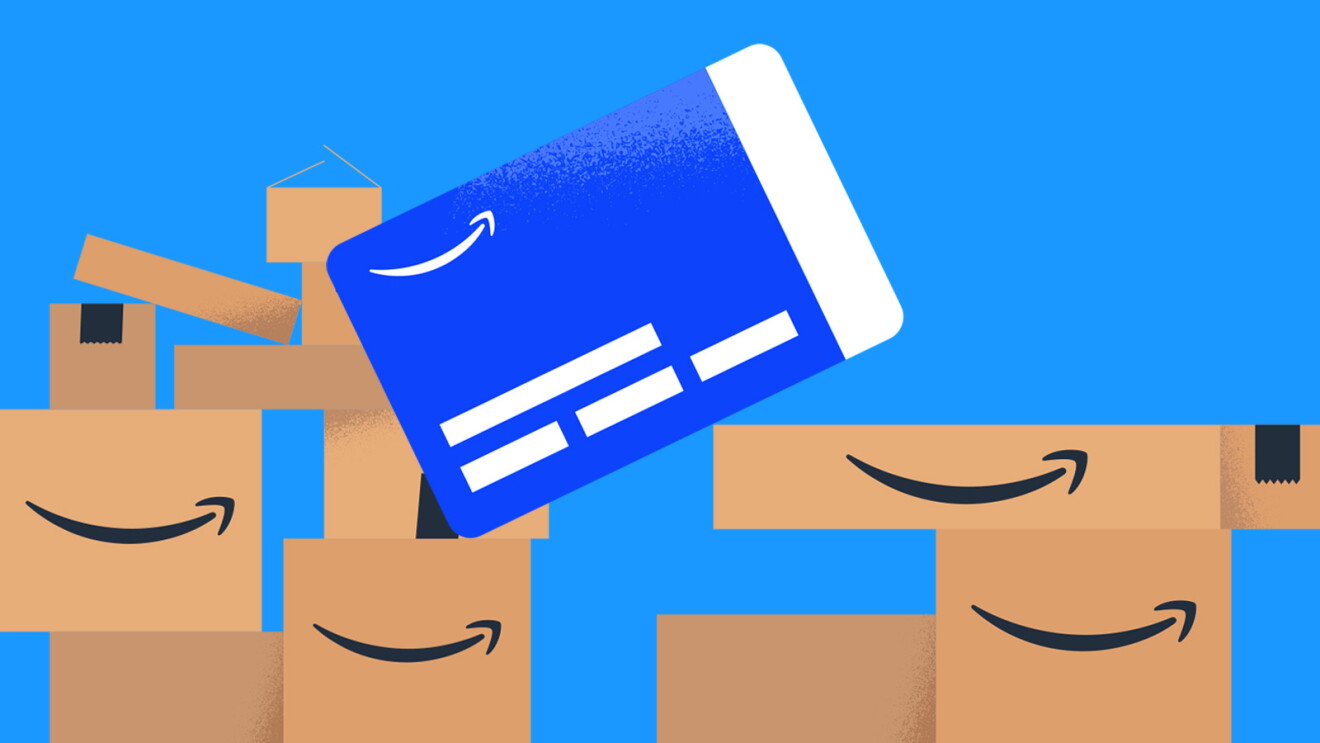 Prime Day 2023 live blog best deals: graphic image of an Amazon credit card on multiple Amazon boxes.