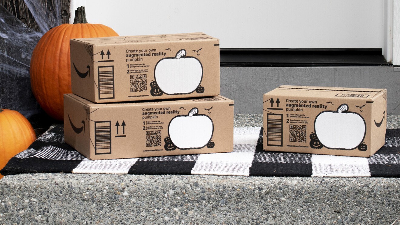 Amazon's augmented reality boxes include a pumpkin that customers can decorate and view in augmented reality.