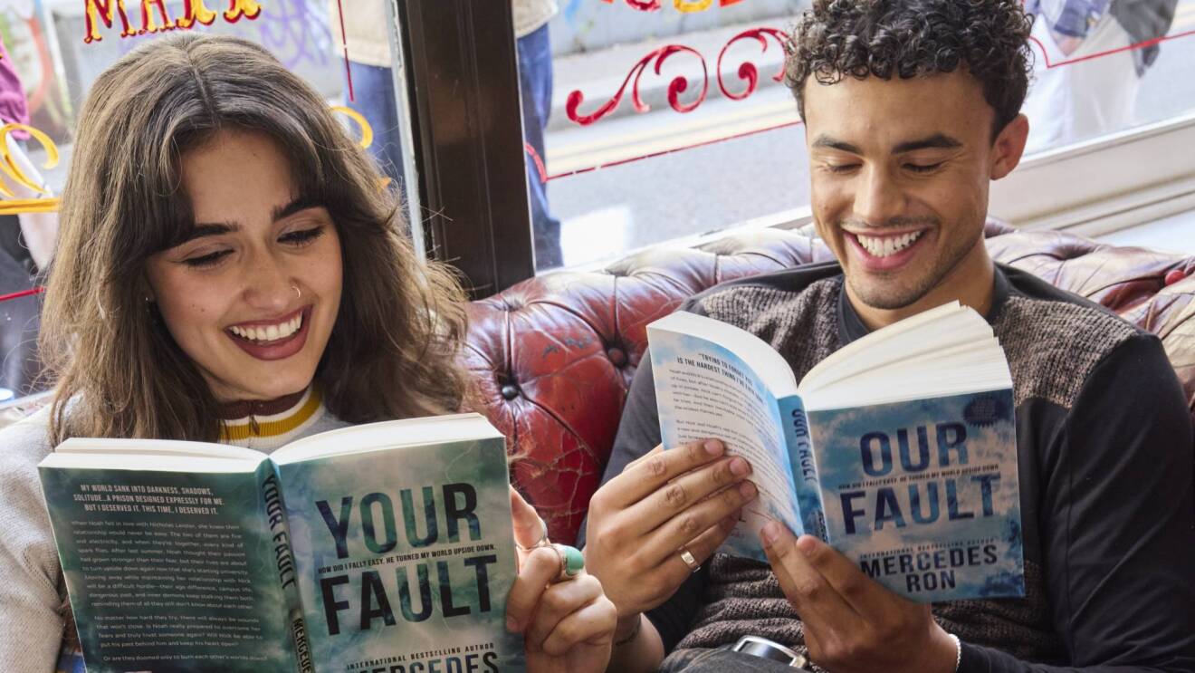 My Fault: London cast members Matthew Broome and Asha Banks pose with copies of the sequel novels