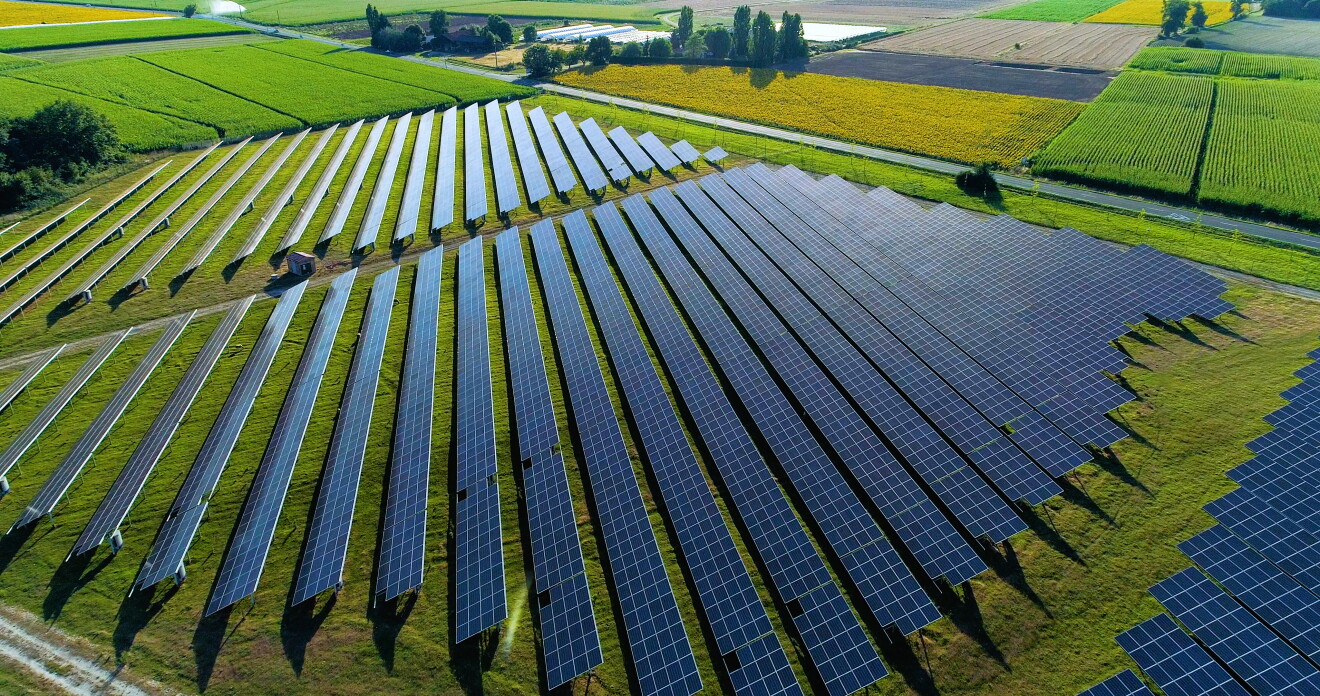 Solar panels in ariel view Amazon