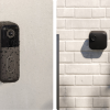 Blink doorbell with water droplets on it next to Blink Outdoor 4 camera
