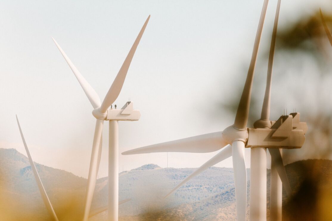 A close up of wind turbins