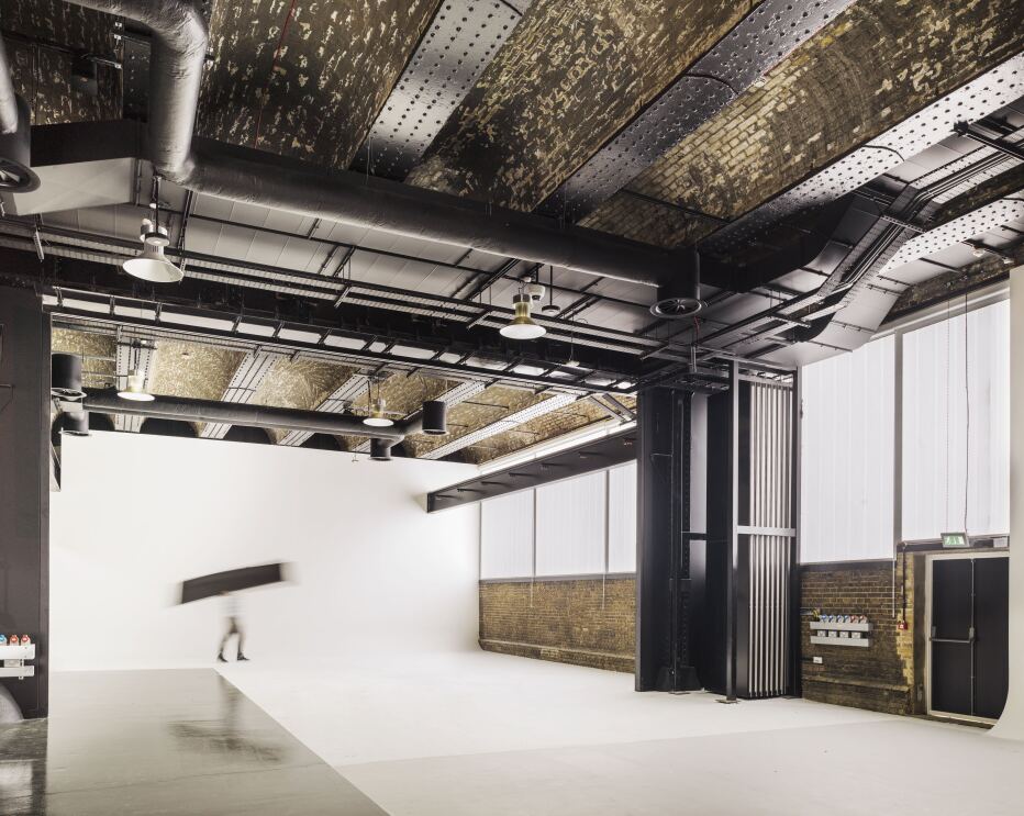 Tall ceilings and white backgrounds characterise the editorial room inside Amazon's Fashion Studio in Hoxton.