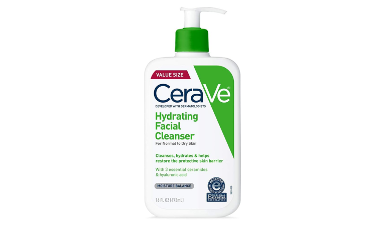 A bottle of CeraVe Hydrating Facial Cleanser