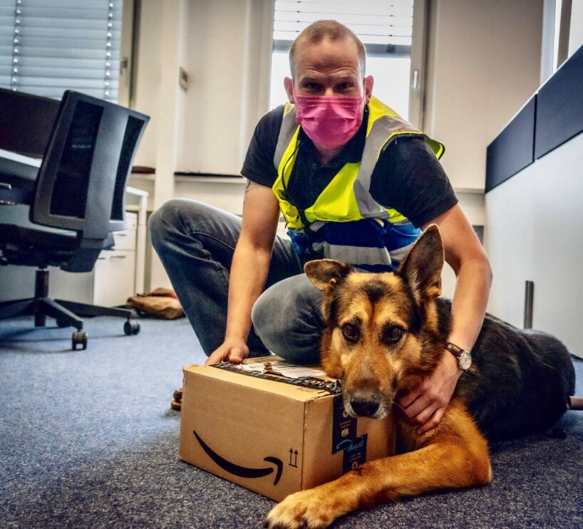 Herrchen mit Hund im Büro