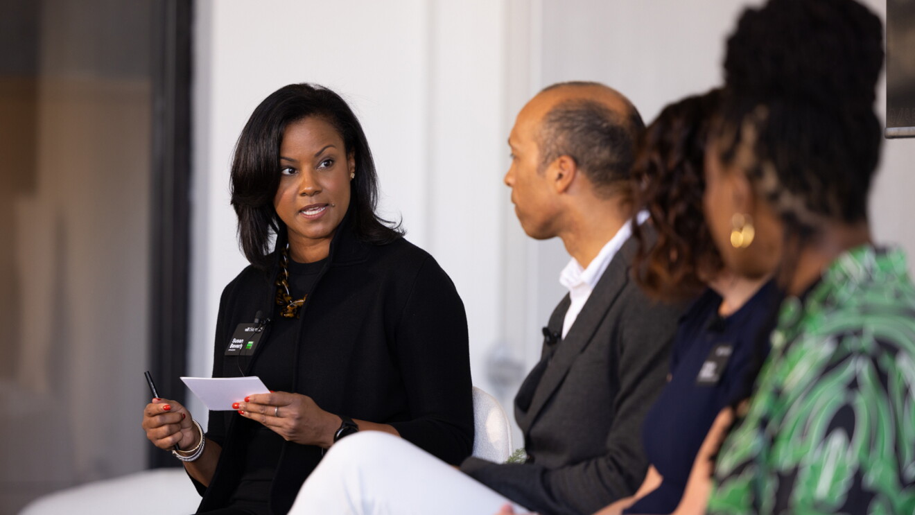 An image of executives speaking during Amazon's annual Climate Pledge Summit.
