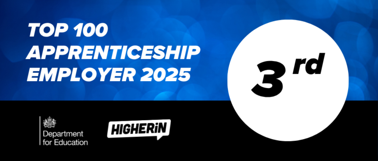Badge displaying Amazon as third place in the Top 100 Apprenticeship Employer rankings of 2025