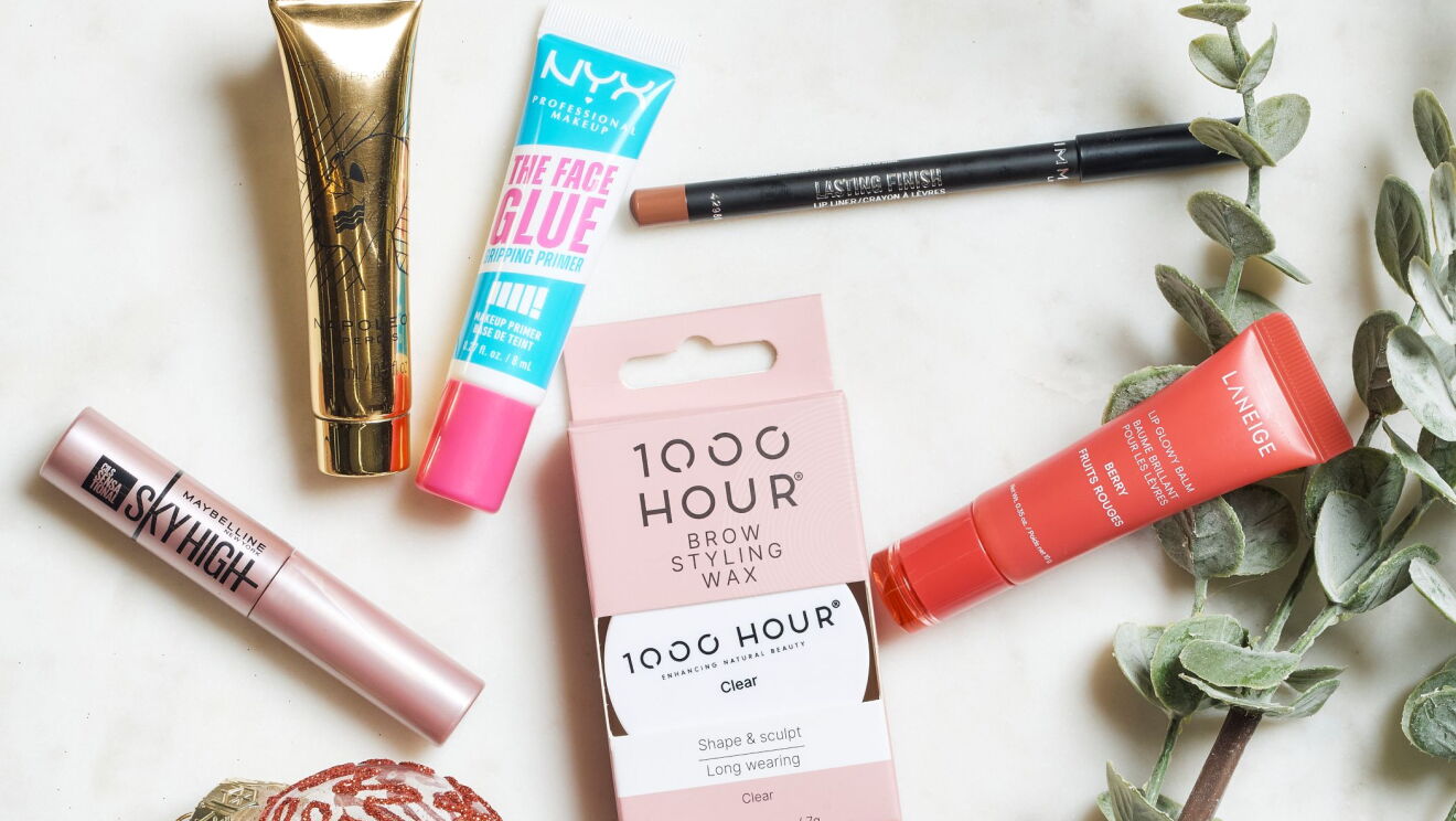 Flat lay hair and beauty products from the 2025 Amazon Beauty Advent Calendar
